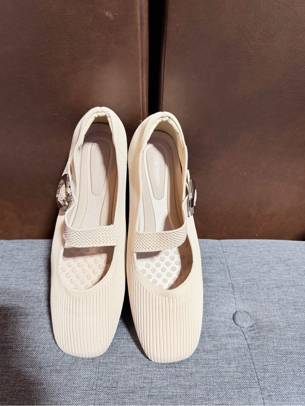 Comfortive Women's Beige Mary Jane Flats with Decorative Buckle - Picture 7 of 9